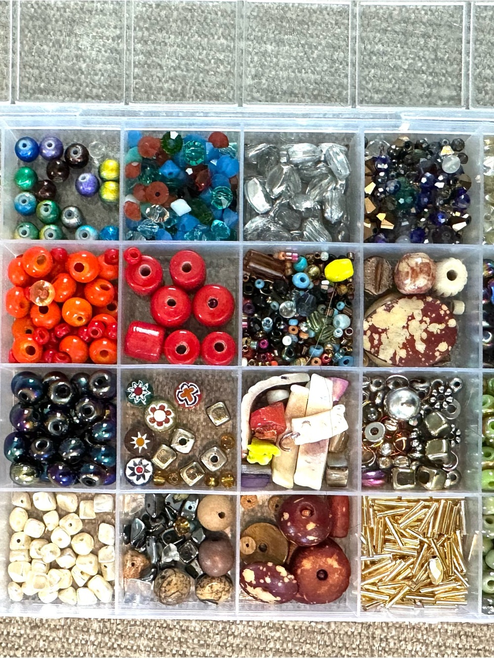 Clear Compartment Bead Organizer with Multicolor High End VTG to New Beads